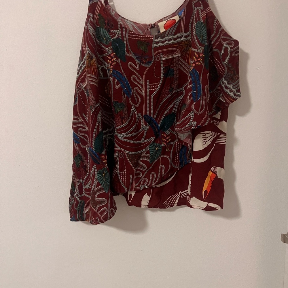 Anthropologie Burgundy Printed Blouse